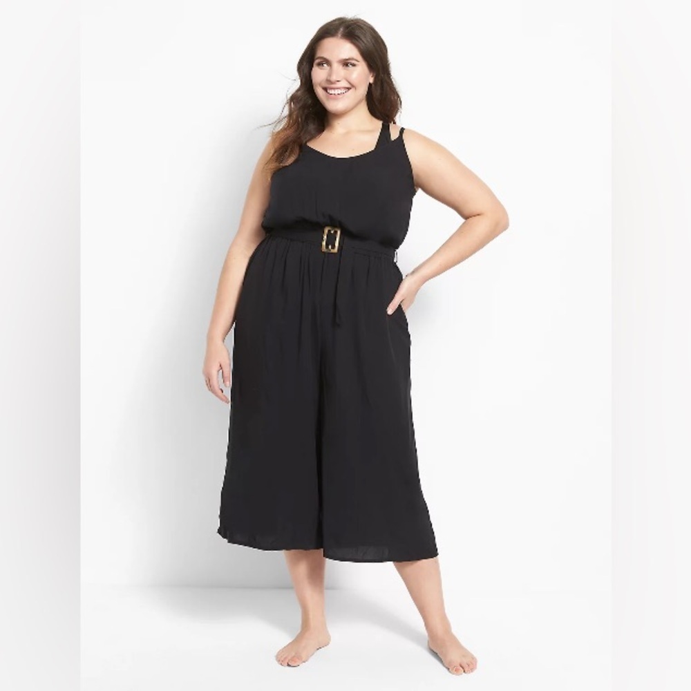 LANE BRYANT CACIQUE SWIM BLACK BUCKLE JUMPSUIT COVER-UP SZ 22/24